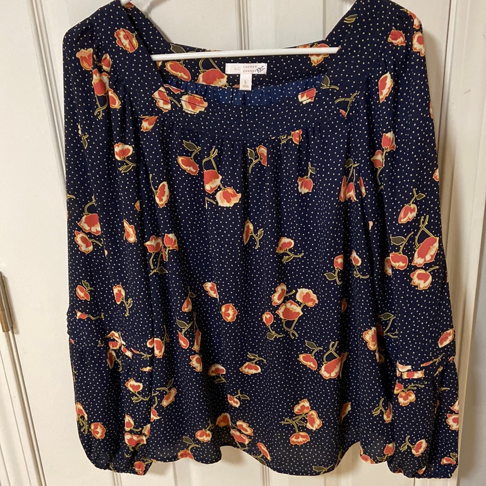 LC Lauren Conrad x Rose print Peasant Top Large